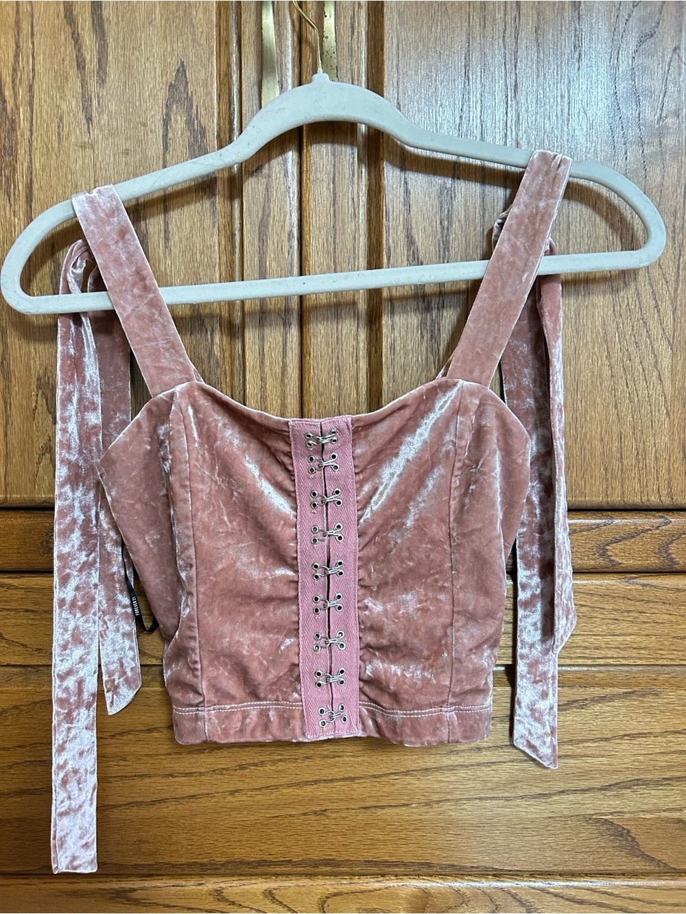 Forever 21 Dusty Rose Velvet Lace-Up Crop Top